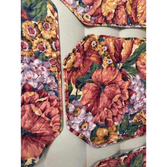4 VTG Floral Octagon Quilted Placemats Farmhouse Cottage Country Table Top Decor - Picture 6 of 13